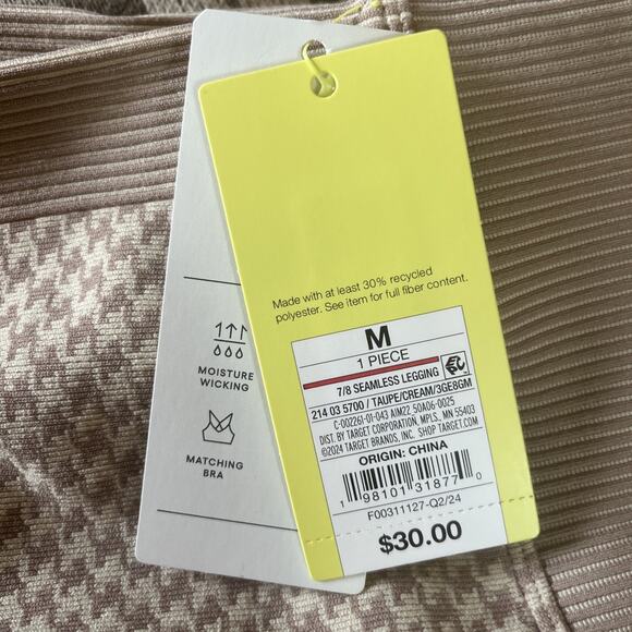 Women's Seamless High-Rise Houndstooth Jacquard 7/8 Leggings Taupe Stretch NWT M - Picture 6 of 7